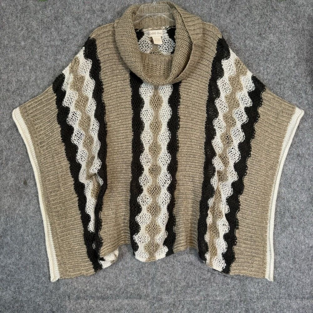 VTG Crochet Poncho Womens L/XL Cottagecore Granny Boho Art to Wear Cowlneck